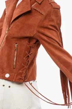 Giubbotto Biker In Suede Con Frange></noscript>Balmain Hot