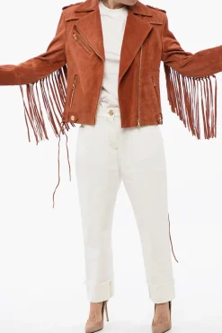 Giubbotto Biker In Suede Con Frange></noscript>Balmain Hot