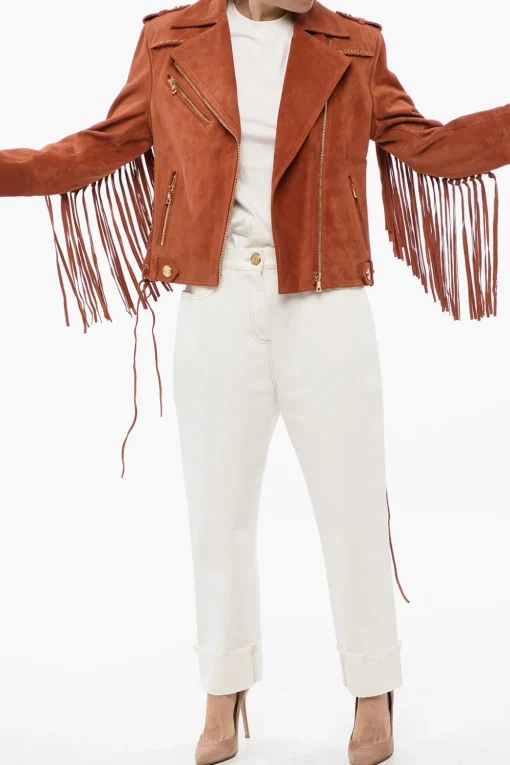 Giubbotto Biker In Suede Con Frange>Balmain Hot