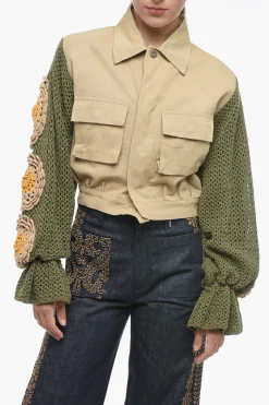 Giubbotto Bomber Fit in Denim con Maniche Crochet>Tu Lizé Online