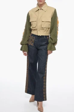 Giubbotto Bomber Fit in Denim con Maniche Crochet></noscript>Tu Lizé Online