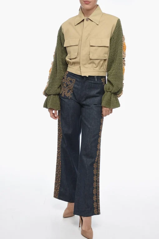 Giubbotto Bomber Fit in Denim con Maniche Crochet>Tu Lizé Online