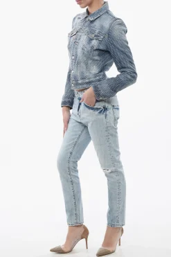 Giubbotto Crop HOLLYWOOD in Denim con Borchie All-Over></noscript>Dsquared2 New