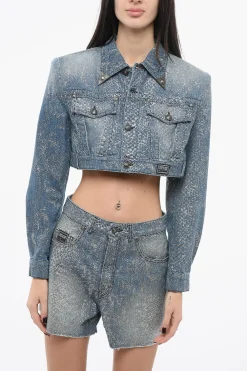 Giubbotto Crop in Denim con Glitter>Versace Fashion