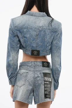 Giubbotto Crop in Denim con Glitter>Versace Fashion
