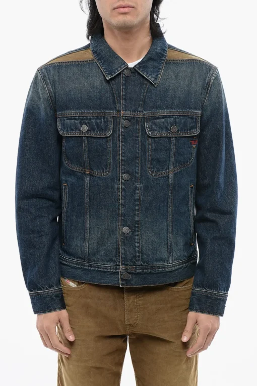 New Giubbotto D-BARCY-RS-D in Denim con Inserti a Contrasto Uomo Giubbotti