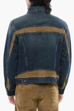 New Giubbotto D-BARCY-RS-D in Denim con Inserti a Contrasto Uomo Giubbotti