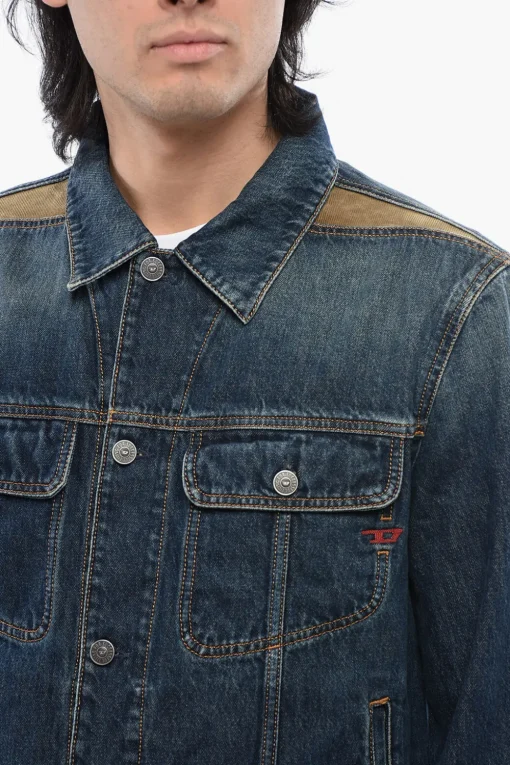 New Giubbotto D-BARCY-RS-D in Denim con Inserti a Contrasto Uomo Giubbotti