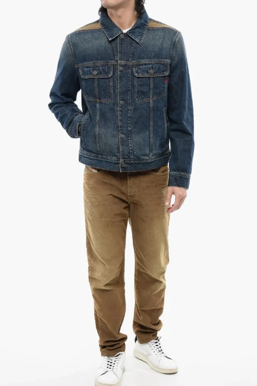 New Giubbotto D-BARCY-RS-D in Denim con Inserti a Contrasto Uomo Giubbotti