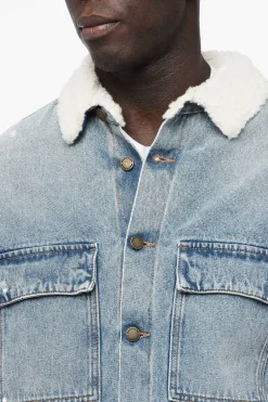 Outlet Giubbotto di Jeans con Motivo Paint-Splatter con Interno Shearling Uomo Giubbotti
