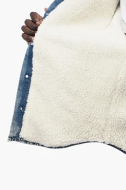 Outlet Giubbotto di Jeans con Motivo Paint-Splatter con Interno Shearling Uomo Giubbotti