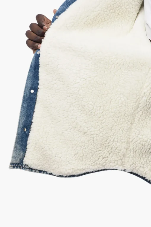 Outlet Giubbotto di Jeans con Motivo Paint-Splatter con Interno Shearling Uomo Giubbotti