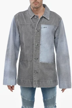 Outlet Giubbotto in Denim Bicolore con Loose Fit Uomo Giubbotti