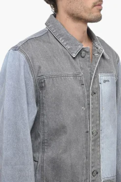 Outlet Giubbotto in Denim Bicolore con Loose Fit Uomo Giubbotti