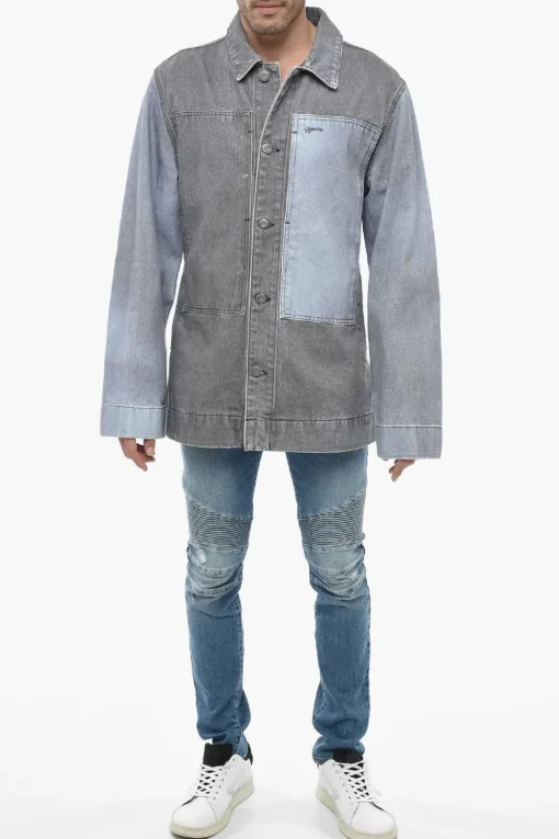 Outlet Giubbotto in Denim Bicolore con Loose Fit Uomo Giubbotti