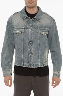 Hot Giubbotto in Denim con Bottoni Logati Uomo Giubbotti