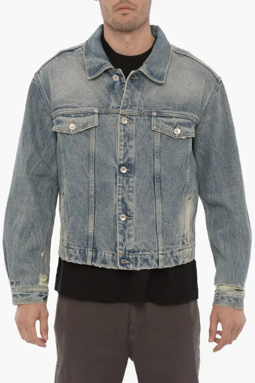 Hot Giubbotto in Denim con Bottoni Logati Uomo Giubbotti