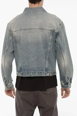 Hot Giubbotto in Denim con Bottoni Logati Uomo Giubbotti