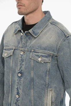 Hot Giubbotto in Denim con Bottoni Logati Uomo Giubbotti