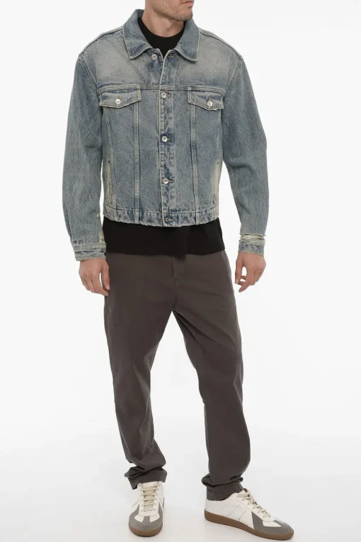 Hot Giubbotto in Denim con Bottoni Logati Uomo Giubbotti