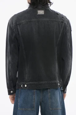 Best Giubbotto in Denim con Cristalli in Applicazione e Dettagli Vintage Uomo Giubbotti