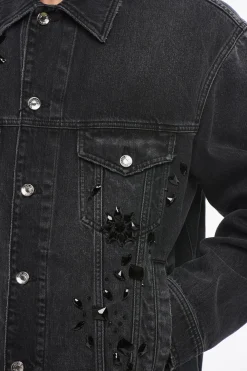 Best Giubbotto in Denim con Cristalli in Applicazione e Dettagli Vintage Uomo Giubbotti