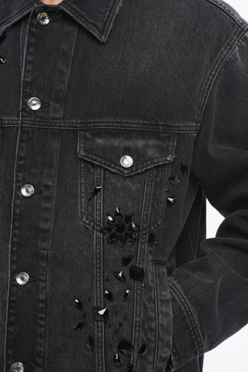 Best Giubbotto in Denim con Cristalli in Applicazione e Dettagli Vintage Uomo Giubbotti