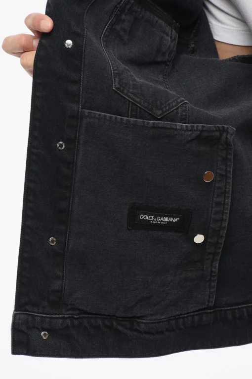 Best Giubbotto in Denim con Cristalli in Applicazione e Dettagli Vintage Uomo Giubbotti