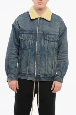 Best Giubbotto in Denim con Interno in Shearling e Frange in Cristallo Uomo Giubbotti