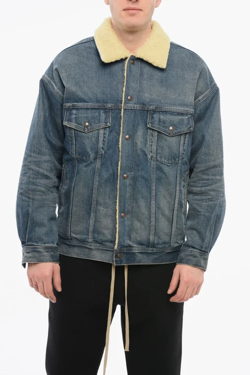 Best Giubbotto in Denim con Interno in Shearling e Frange in Cristallo Uomo Giubbotti