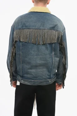Best Giubbotto in Denim con Interno in Shearling e Frange in Cristallo Uomo Giubbotti