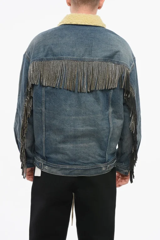 Best Giubbotto in Denim con Interno in Shearling e Frange in Cristallo Uomo Giubbotti