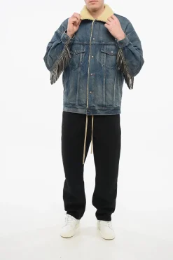 Best Giubbotto in Denim con Interno in Shearling e Frange in Cristallo Uomo Giubbotti