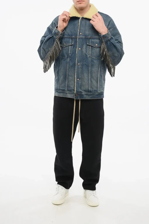Best Giubbotto in Denim con Interno in Shearling e Frange in Cristallo Uomo Giubbotti