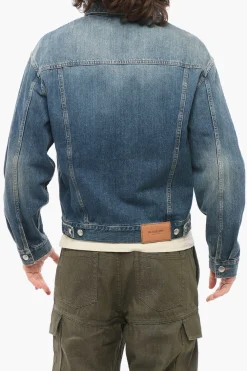 Clearance Giubbotto in Denim Delavè con Taschini Uomo Giubbotti
