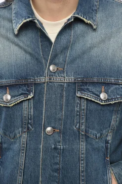Clearance Giubbotto in Denim Delavè con Taschini Uomo Giubbotti