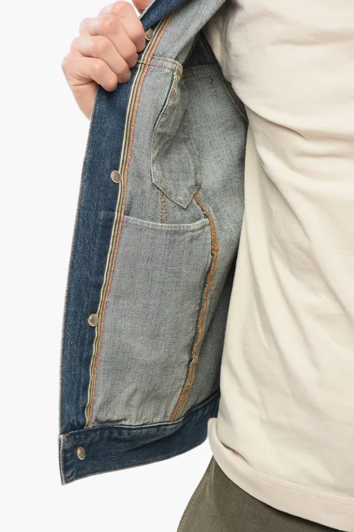 Clearance Giubbotto in Denim Delavè con Taschini Uomo Giubbotti