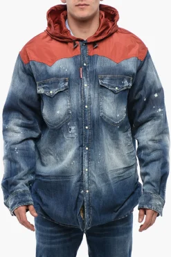 Giubbotto in Denim Distressed con Shearling>Dsquared2 Sale