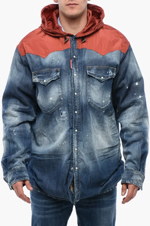 Giubbotto in Denim Distressed con Shearling>Dsquared2 Sale