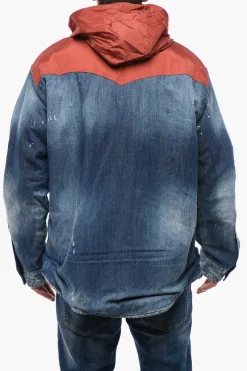 Giubbotto in Denim Distressed con Shearling>Dsquared2 Sale
