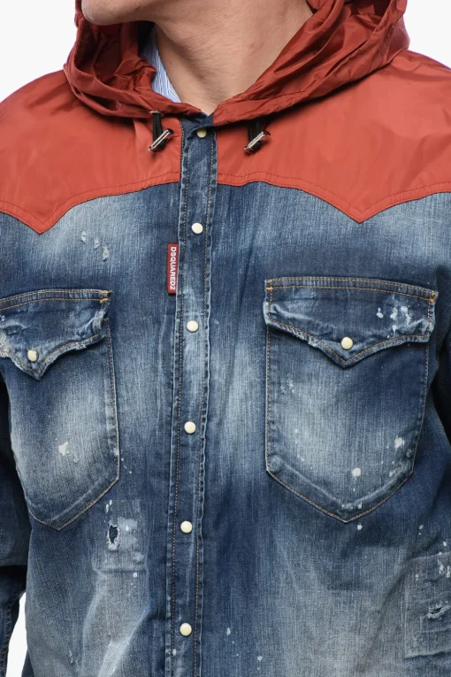 Giubbotto in Denim Distressed con Shearling>Dsquared2 Sale