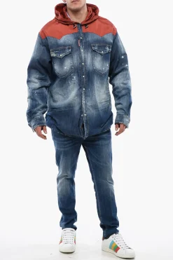 Giubbotto in Denim Distressed con Shearling></noscript>Dsquared2 Sale
