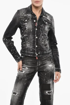 Giubbotto In Denim Effetto Vintage con Bottoni Logati>Dsquared2 Online