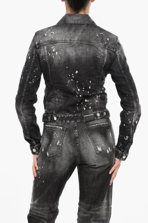 Giubbotto In Denim Effetto Vintage con Bottoni Logati>Dsquared2 Online