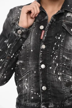 Giubbotto In Denim Effetto Vintage con Bottoni Logati></noscript>Dsquared2 Online