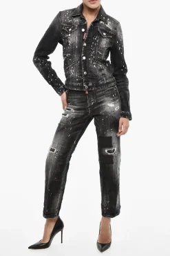 Giubbotto In Denim Effetto Vintage con Bottoni Logati></noscript>Dsquared2 Online