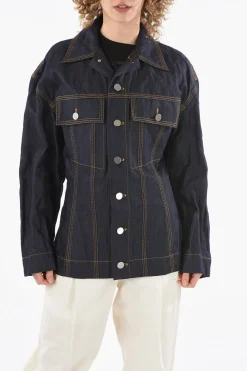 Sale Giubbotto in Denim Effetto Stropicciato Donna Giubbotti