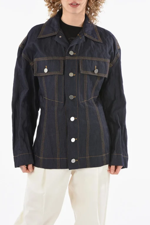 Sale Giubbotto in Denim Effetto Stropicciato Donna Giubbotti