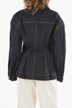 Sale Giubbotto in Denim Effetto Stropicciato Donna Giubbotti