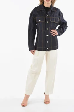 Sale Giubbotto in Denim Effetto Stropicciato Donna Giubbotti
